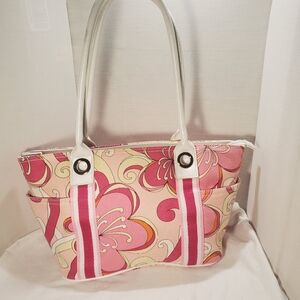 Vintage 60's Pink Mod Floral Print Canvas & Vinyl Handbag Clean Barbiecore